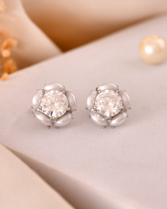 Pearl Petal Solitaire Studs