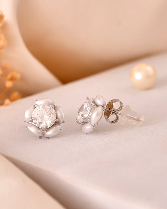 Pearl Petal Solitaire Studs