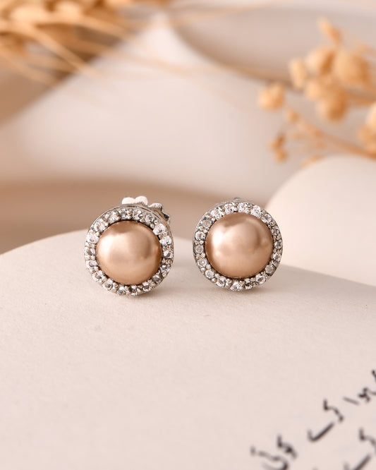 Golden Glow Pearl Halo Studs