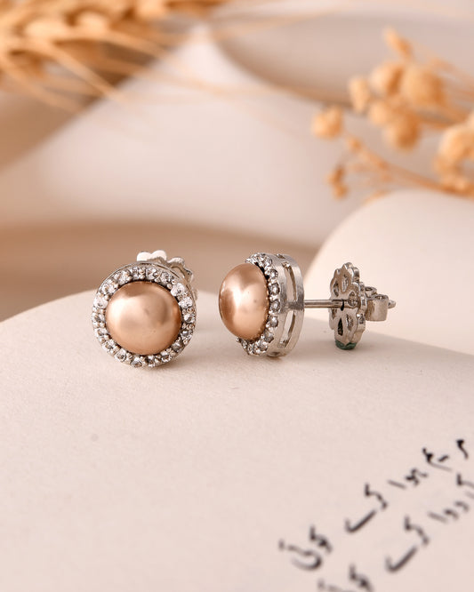 Golden Glow Pearl Halo Studs