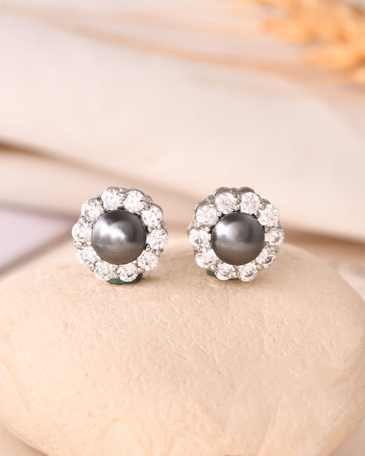Midnight Pearl Halo Studs
