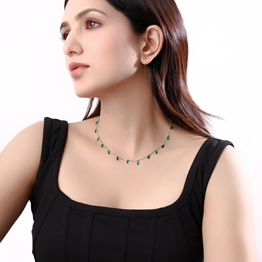 Emerald Green Baguette Drop Necklace