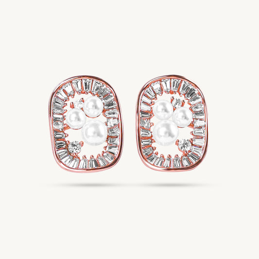 Rose Gold Pearl 925 Sterling Silver Halo Earrings