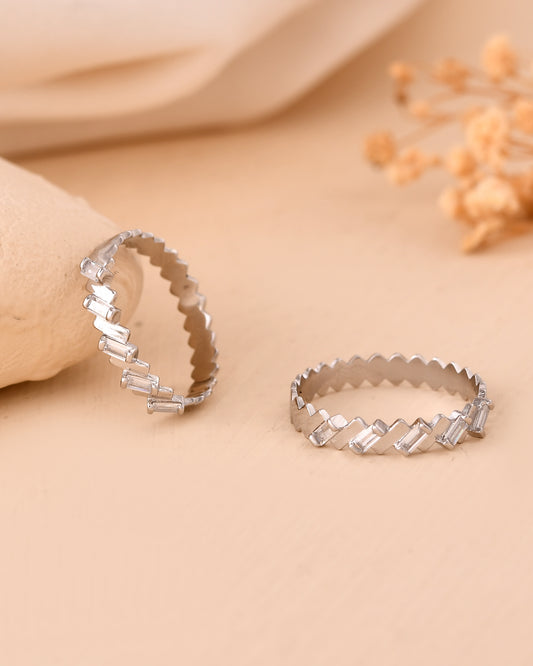 Silver Geometric Baguette Ring