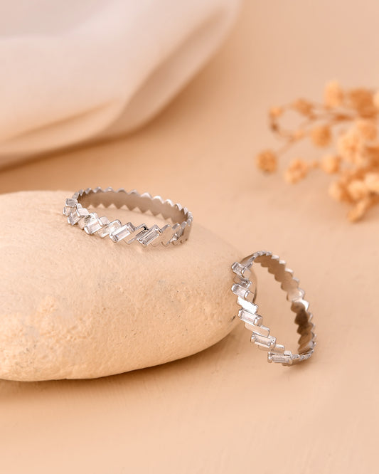 Silver Geometric Baguette Ring