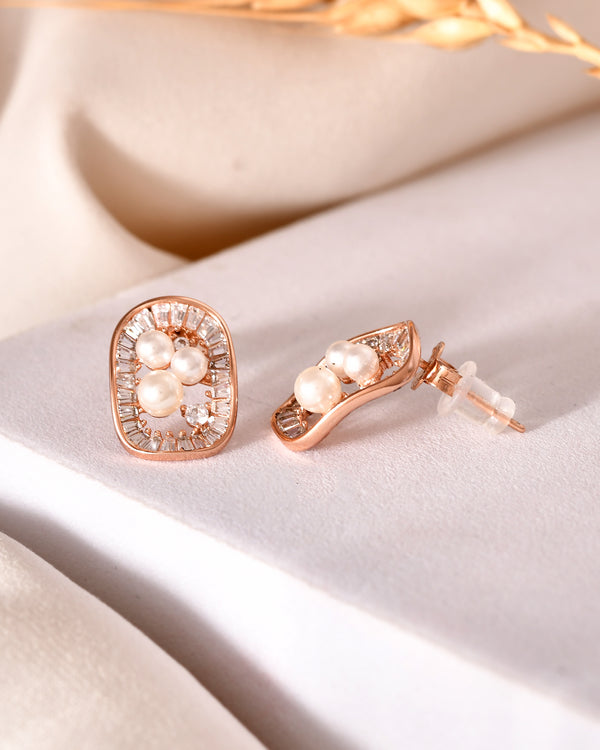 Rose Gold Pearl Cluster Earrings