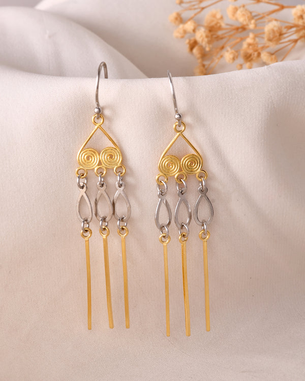 Dual-Tone Spiral Dangler Earrings