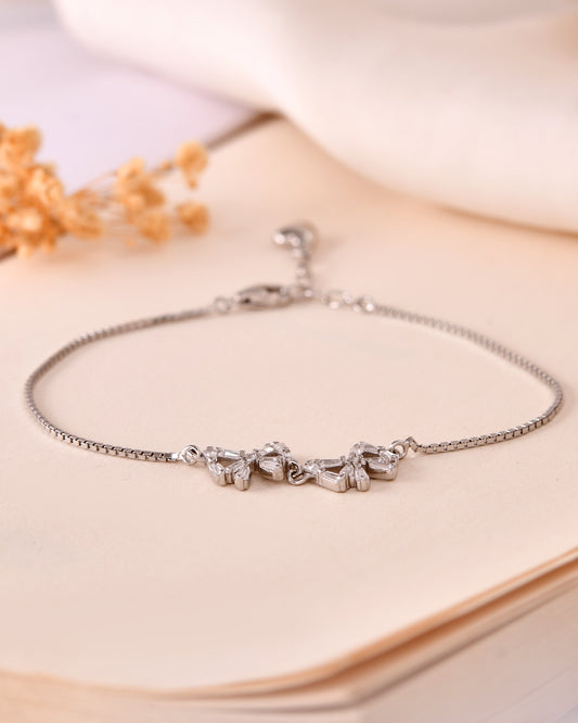 Baguette Bow Silver Bracelet