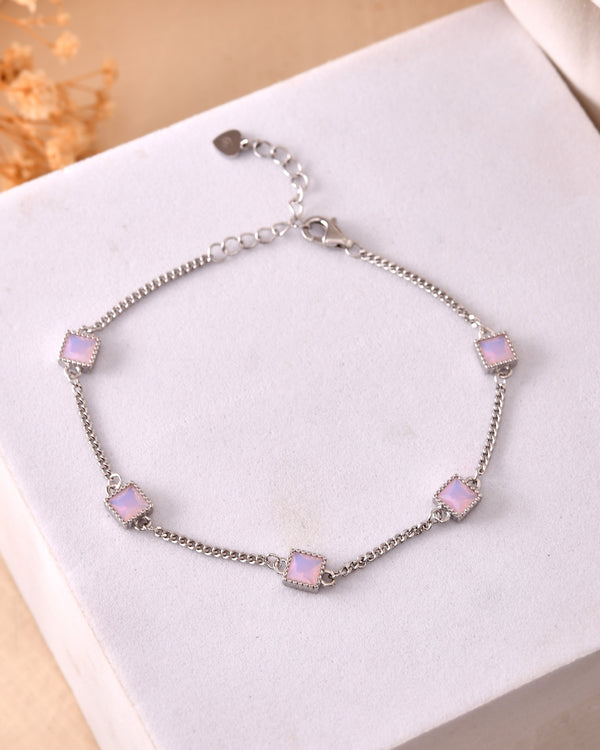 Pink Opal Square Chain Bracelet