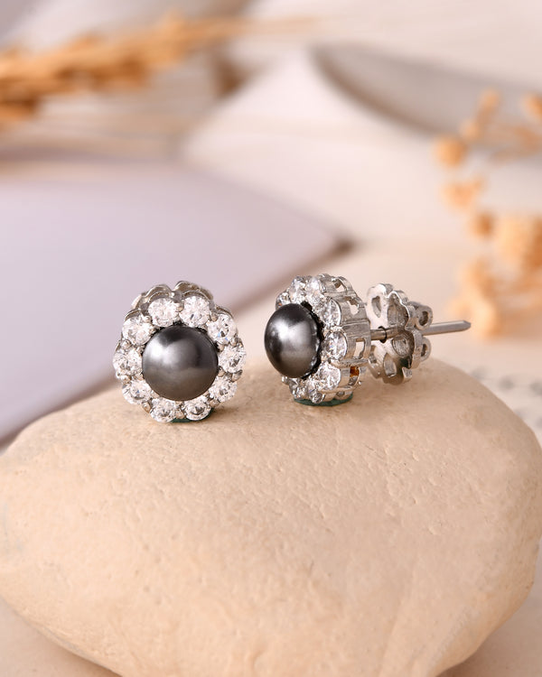 Midnight Pearl Halo Studs