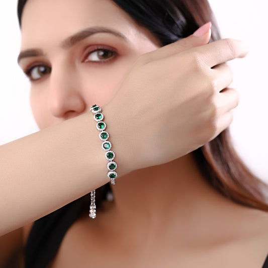 Emerald Halo 925 Silver Adjustable Bracelet