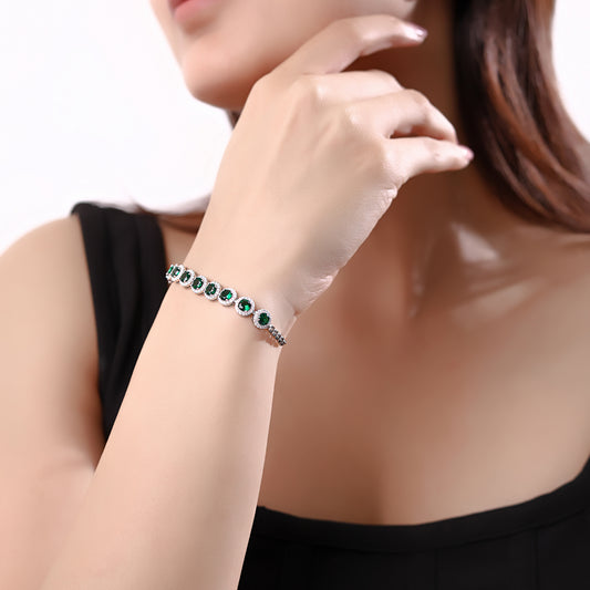 Emerald Halo 925 Silver Adjustable Bracelet