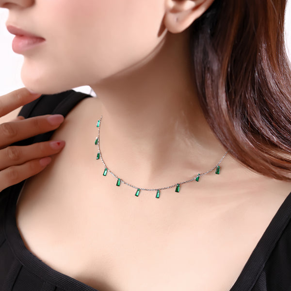 Emerald Green Baguette Drop Necklace