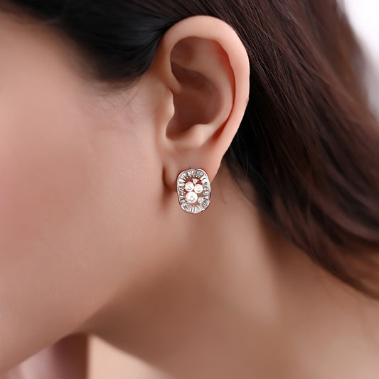 Rose Gold Pearl 925 Sterling Silver Halo Earrings