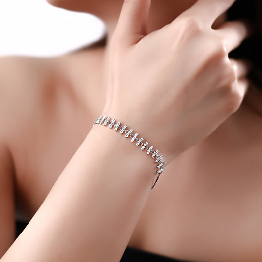 Spike Detail Adjustable Silver Bracelet