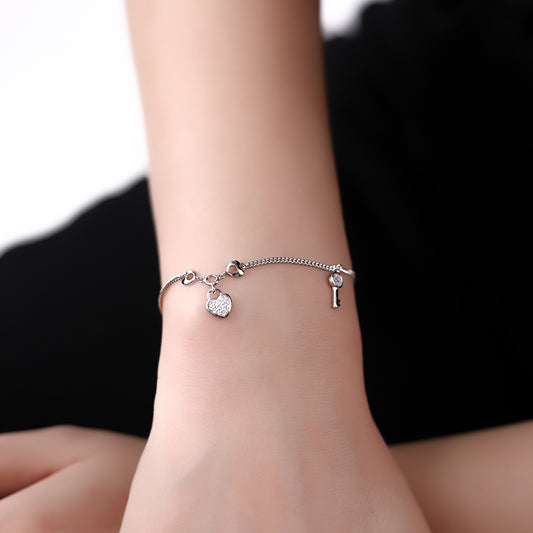 Lock & Key Charm Silver Bracelet