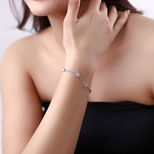 Pastel Square Gem 925 Silver Bracelet