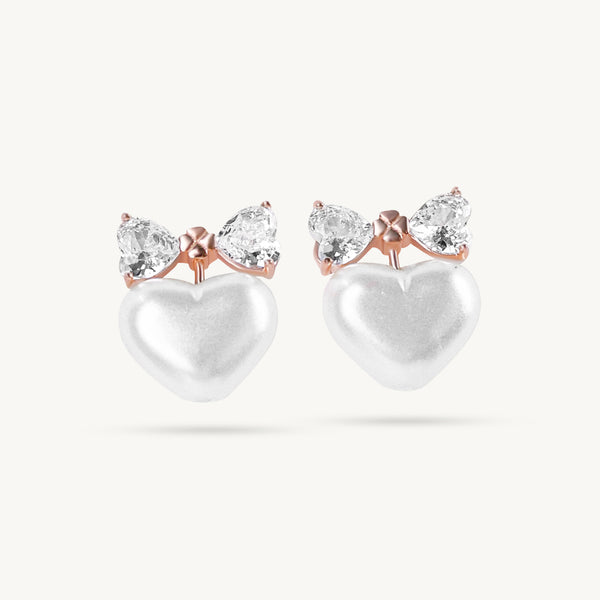 Pearl Heart Bow Earrings