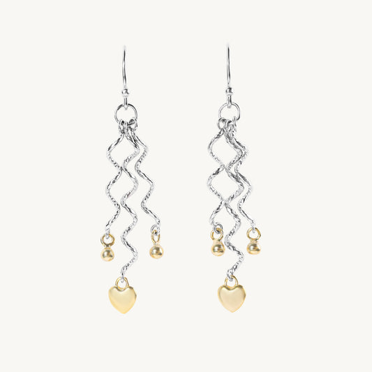 Zig Zag Heart Drop Silver Earrings