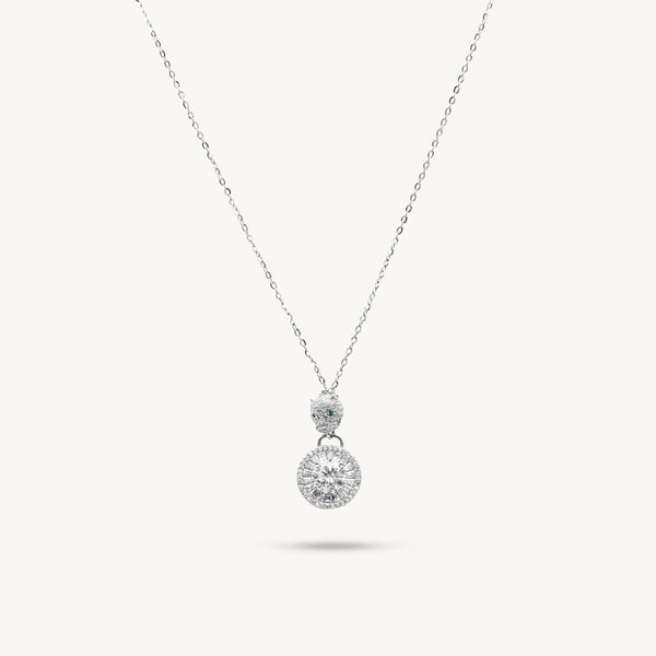 Double Halo Round Pendant Necklace