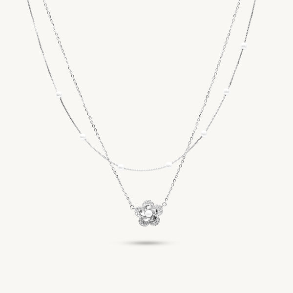 Floral Pearl Layered Pendant Necklace