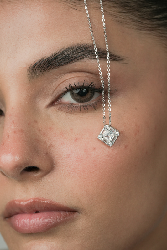 Asscher Halo Pendant Necklace